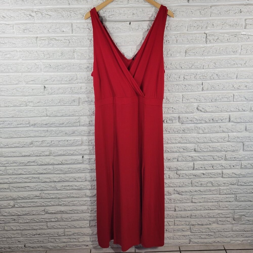 Curvy Sense Womens Dress 3X Plus Sleeveless Maxi Red Sheath Side Slit RED51E